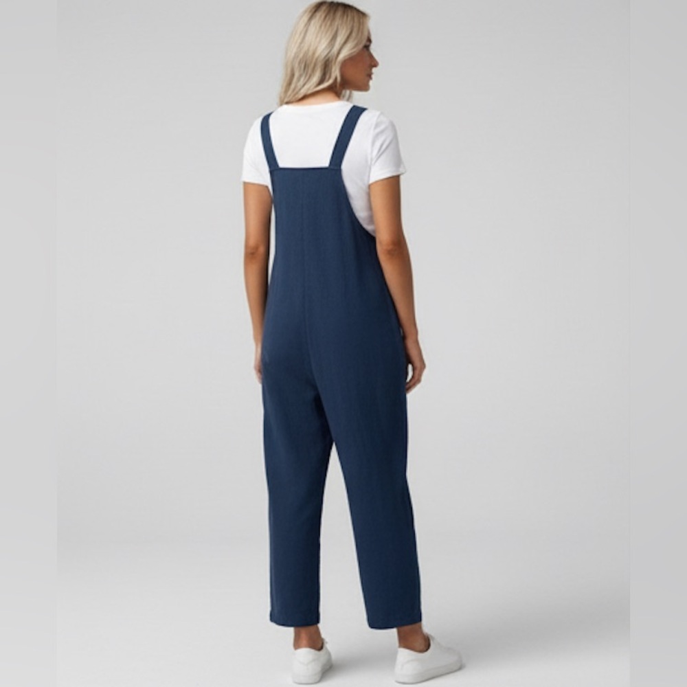 Minimalist Straight Leg Jumpsuit With Pockets Blue - Picture 4 of 5